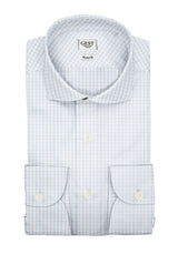 Camicia Popeline 100 Azzurra a Quadri Bianchi - Vista Completa - Camicie di Cotone Italiano - Gest — Camicia Gest