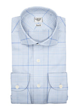 Camicia Cotone Chambray a Quadri Azzurro e Blu - Vista Completa - Camicie di Cotone Italiano - Gest — Camicia Gest