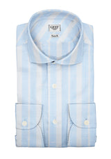 Camicia Cotone Chambray Doppia Riga Azzurro e Blu - Vista Completa - Camicie di Cotone Italiano - Gest — Camicia Gest