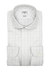 Camicia Opera Cotone Bouclé 2 Righe a Quadri Azzurro e Blu - Vista Completa - Camicie di Cotone Italiano - Gest — Camicia Gest