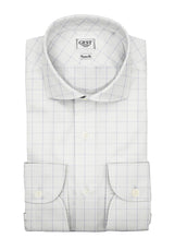 Camicia Business Opera Cotone Bouclé 2 Righe a Quadri Azzurro e Blu - Vista Completa - Camicie di Cotone Italiano - Gest — Camicia Gest