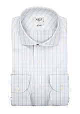 Camicia Popeline 100 Cotone a Quadri Azzurro Chiaro - Vista Completa - Camicie di Cotone Italiano - Gest — Camicia Gest