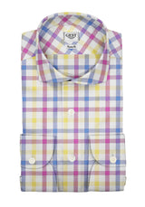 Camicia Cotone Zephir a Quadri Viola Blu Giallo - Vista Completa - Camicie di Cotone Italiano - Gest — Camicia Gest