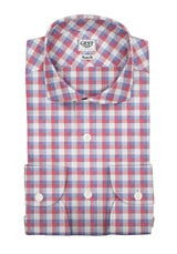 Camicia Cotone Zephir a Quadri Azzurro Rosso - Vista Completa - Camicie di Cotone Italiano - Gest — Camicia Gest