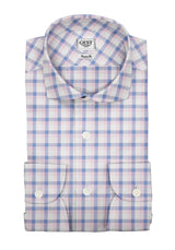 Camicia Cotone Zephir a Quadretti Azzurro Rosa - Vista Completa - Camicie di Cotone Italiano - Gest — Camicia Gest