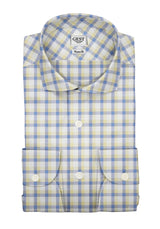 Camicia Cotone Zephir a Quadretti Azzurro Giallo - Vista Completa - Camicie di Cotone Italiano - Gest — Camicia Gest