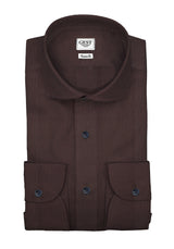 Camicia Comfort TP2 Stretch Popeline Marrone Mogano - Vista Completa - Camicie di Cotone Italiano - Gest — Camicia Gest