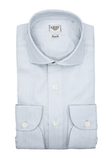 Camicia Piumino In Pregiato Cotone Egiziano Azzurra Con Righe - Vista Completa - Camicie di Cotone Italiano - Gest — Camicia Gest
