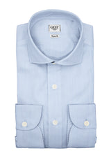 Camicia Super Piumino in Pregiato Cotone Egiziano Giza 87 Azzurra Con Righe Bianche - Vista Completa - Camicie di Cotone I... — Camicia Gest