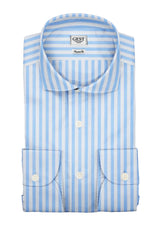 Camicia Super Piumino In Pregiato Cotone Egiziano Giza 87 Con Righe Bianche e Azzurre - Vista Completa - Camicie di Cotone... — Camicia Gest