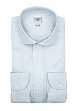 Camicia Piumino In Pregiato Cotone Egiziano Giza 87 Azzurra Con Righe - Vista Completa - Camicie di Cotone Italiano - Gest — Camicia Gest