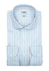 Camicia Piumino In Pregiato Cotone Egiziano Giza 87 Azzurra con Doppie Righe - Vista Completa - Camicie di Cotone Italiano... — Camicia Gest