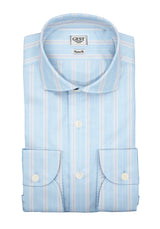 Camicia Piumino in Pregiato Cotone Egiziano Giza 87 Azzurra Con Doppie Righe - Vista Completa - Camicie di Cotone Italiano... — Camicia Gest