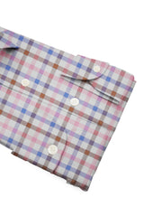 Camicia Cotone Zephir a Quadri Rosa Azzurro Marrone - Vista Completa - Camicie di Cotone Italiano - Gest — Camicia Gest