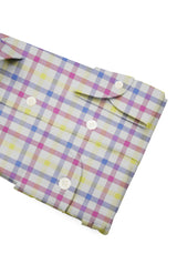 Camicia Cotone Zephir a Quadri Viola Blu Giallo - Dettaglio Tessuto - Acquisto Camicie Online - Gest — Camicia Gest