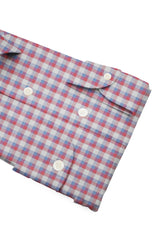 Camicia Cotone Zephir a Quadri Azzurro Rosso - Dettaglio Tessuto - Acquisto Camicie Online - Gest — Camicia Gest