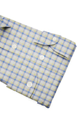 Camicia Cotone Zephir a Quadretti Azzurro Giallo - Dettaglio Tessuto - Acquisto Camicie Online - Gest — Camicia Gest
