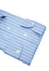 Camicia Needle Popeline Azzurra Con Righe Bianche - Dettaglio Tessuto - Acquisto Camicie Online - Gest — Camicia Gest