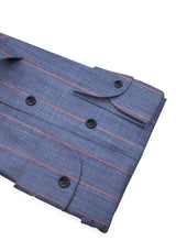 Camicia Cotone Chambray Super a Righe Azzurro e Rosa - Dettaglio Tessuto - Acquisto Camicie Online - Gest — Camicia Gest
