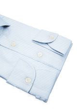 Camicia Piumino In Pregiato Cotone Egiziano Azzurra Con Righe Bianche - Dettaglio Tessuto - Acquisto Camicie Online - Gest — Camicia Gest