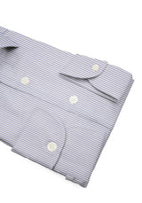 Camicia Piumino In Pregiato Cotone Egiziano Giza 87 Bianca Con Righe Azzurre - Dettaglio Tessuto - Acquisto Camicie Online... — Camicia Gest