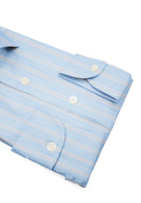Camicia Piumino in Pregiato Cotone Egiziano Giza 87 Azzurra Con Doppie Righe - Dettaglio Tessuto - Acquisto Camicie Online... — Camicia Gest