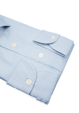 Camicia Piumino in Pregiato Cotone Egiziano Giza 87 Azzurra A Quadri - Dettaglio Tessuto - Acquisto Camicie Online - Gest — Camicia Gest