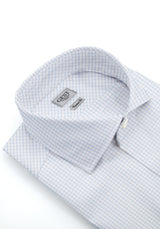 Camicia Popeline 100 Azzurra a Quadri Bianchi - Vista Frontale - Camicia Cotone Italiano - Gest Camiceria Online — Camicia Gest