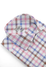 Camicia Cotone Zephir a Quadri Rosa Azzurro Marrone - Vista Frontale - Camicia Cotone Italiano - Gest Camiceria Online — Camicia Gest