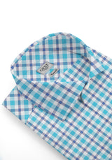 Camicia Cotone Zephir a Quadri Azzurro Blu - Vista Frontale - Camicia Cotone Italiano - Gest Camiceria Online — Camicia Gest
