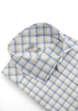 Camicia Cotone Zephir a Quadretti Azzurro Giallo - Vista Frontale - Camicia Cotone Italiano - Gest Camiceria Online — Camicia Gest