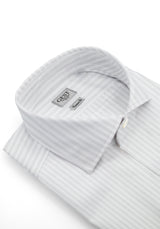 Camicia Air 100 Cotone Popeline Bianca a Righe Beige - Vista Frontale - Camicia Cotone Italiano - Gest Camiceria Online — Camicia Gest