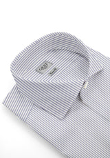 Camicia Piumino In Pregiato Cotone Egiziano Giza 87 Bianca Con Righe Azzurre - Vista Frontale - Camicia Cotone Italiano - ... — Camicia Gest
