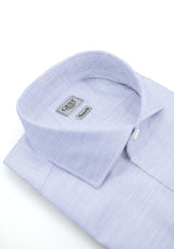 Camicia Popeline 120 Azzurra Con Righe Bianche - Vista Frontale - Camicia Cotone Italiano - Gest Camiceria Online — Camicia Gest