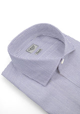 Camicia Popeline 120 Azzurra Con Righe Ondulate - Vista Frontale - Camicia Cotone Italiano - Gest Camiceria Online — Camicia Gest