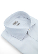 Camicia Piumino In Pregiato Cotone Egiziano Giza 87 Azzurra Con Righe - Vista Frontale - Camicia Cotone Italiano - Gest Ca... — Camicia Gest