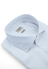 Camicia Piumino in Pregiato Cotone Egiziano Giza 87 Azzurra A Quadri - Vista Frontale - Camicia Cotone Italiano - Gest Cam... — Camicia Gest