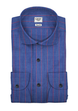 Camicia Cotone Chambray Super a Righe Azzurro e Rosa - Vista Completa - Camicie di Cotone Italiano - Gest — Camicia Gest