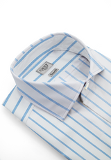 Camicia Cotone Chambray Super a Righe Azzurro e Blu - Vista Frontale - Camicia Cotone Italiano - Gest Camiceria Online — Camicia Gest