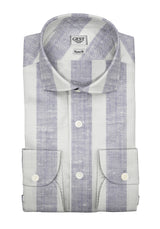 Camicia Cotone Chambray a Righe Azzurro e Blu - Vista Completa - Camicie di Cotone Italiano - Gest — Camicia Gest
