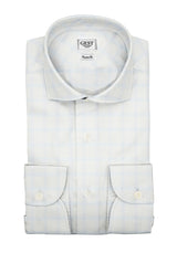 Camicia Opera Cotone Bouclé 3 Righe a Quadri Azzurro e Blu - Vista Completa - Camicie di Cotone Italiano - Gest — Camicia Gest