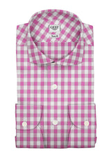 Camicia Cotone Zephir a Quadri Viola - Vista Completa - Camicie di Cotone Italiano - Gest — Camicia Gest