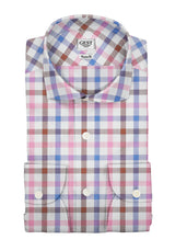 Camicia Cotone Zephir a Quadri Rosa Azzurro Marrone - Dettaglio Tessuto - Acquisto Camicie Online - Gest — Camicia Gest