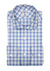Camicia Cotone Zephir a Quadretti Azzurro Blu - Vista Completa - Camicie di Cotone Italiano - Gest — Camicia Gest