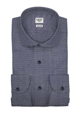 Camicia Cotone Chambray Super Blu di Prussia - Vista Completa - Camicie di Cotone Italiano - Gest — Camicia Gest