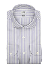 Camicia Piumino In Pregiato Cotone Egiziano Giza 87 Bianca Con Righe Azzurre - Vista Completa - Camicie di Cotone Italiano... — Camicia Gest