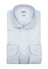 Camicia Piumino In Pregiato Cotone Egiziano Giza 87 Azzura con Righe - Vista Completa - Camicie di Cotone Italiano - Gest — Camicia Gest