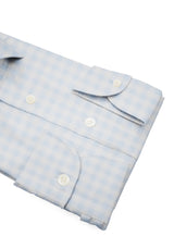 Camicia Cotone Zephir a Quadri Azzurro - Dettaglio Tessuto - Acquisto Camicie Online - Gest — Camicia Gest