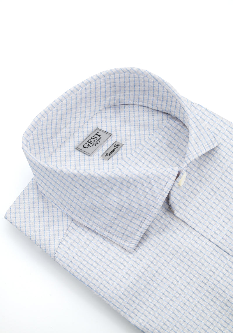 Camicia Popeline 100 Azzurra a Quadri Bianchi - Vista Frontale - Camicia Cotone Italiano - Gest Camiceria Online — Camicia Gest