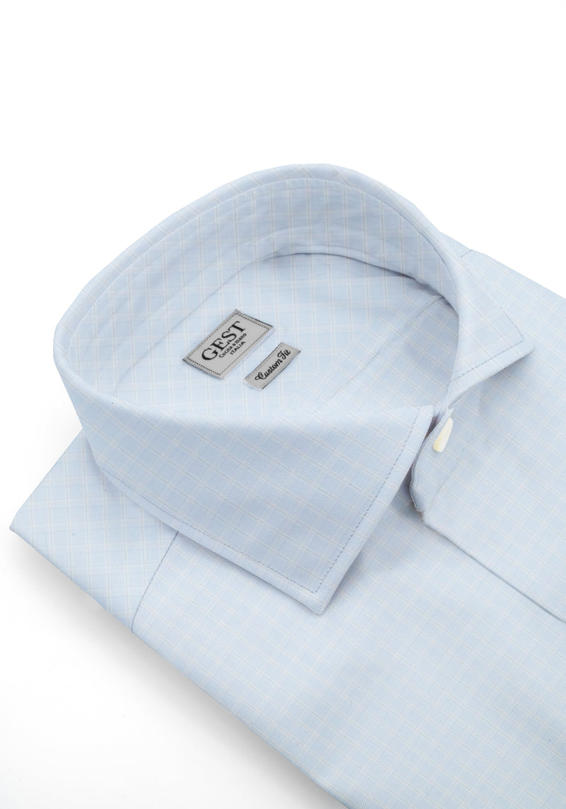 Camicia Needle Azzurra A Quadri - Vista Frontale - Camicia Cotone Italiano - Gest Camiceria Online — Camicia Gest